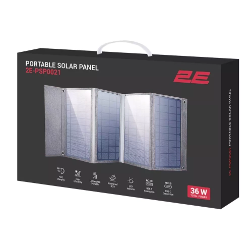 Портативная солнечная панель 2E, 36 Вт зарядное устройство, USB-С 20W, USB-A 18W 3