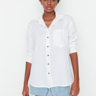 Trendyol White Long Sleeve Denim Shirt TWOSS22GO00108 WHITE XS