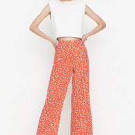Trendyol Orange-Multicolor Petite High Waist Trousers TWOSS22PL00061 Orange-Multicolor 32