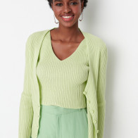 Trendyol Mint Roving Knitted Detailed Cardigan-Blouse Knitwear Set MINT L