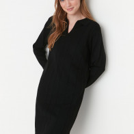Trendyol Black Ribbed Knitted Collar Detailed Knitwear Dress/THMAW23EL00001 Black L