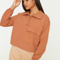 Trendyol Camel Snap Detailed Polo Collar Basic Knitted Slim Sweatshirt TWOSS22SW0055 camel XS