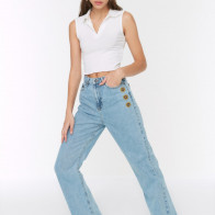 Trendyol Blue Embroidered High Waist 90's Wide Leg Jeans TWOSS22JE00029 Blue 42