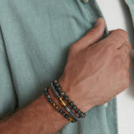 Multicolor Men's Triple Natural Stone & Hematite Corded Combination Bracelet TMNAW23BB00014 Very colorful Tek Ebat