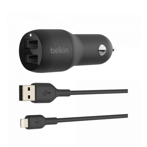 Avtomobil zaryadlovchi  Belkin Dual USB-A / Lightning Cable 24W (CCD001BT1MBK) 1