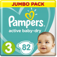 Подгузники Pampers Active Baby-Dry для малышей 6-10 кг, 3 размер, 82 шт