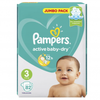 Подгузники Pampers Active Baby-Dry для малышей 6-10 кг, 3 размер, 82 шт 1