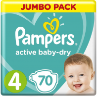 Подгузники Pampers Active Baby-Dry для малышей 9-14 кг, 4 размер, 70 шт